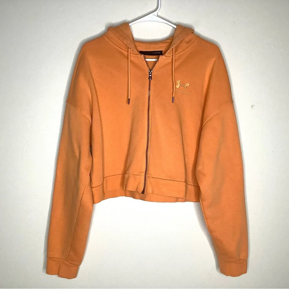 < Under Armour Orange Cropped Fleece Lined Jacket > - Picture 2 of 7
